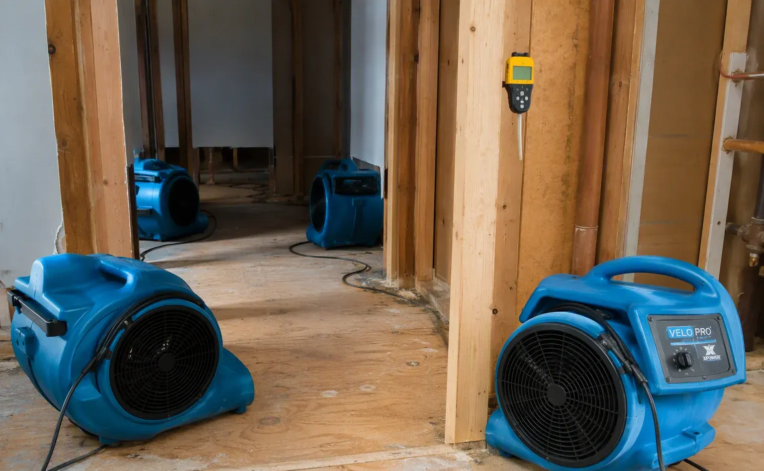 Structural drying with dehumidifiers and air movers in a Valdosta home